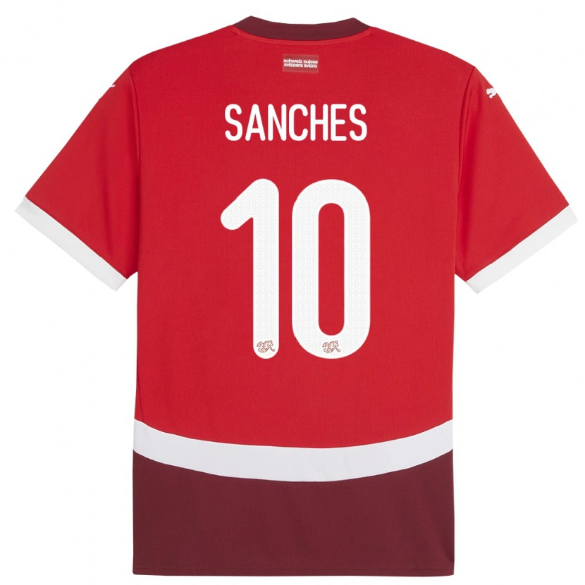 Danxen Børn Schweiz Alvyn Sanches #10 Rød Hjemmebane Spillertrøjer 24-26 Trøje T-Shirt