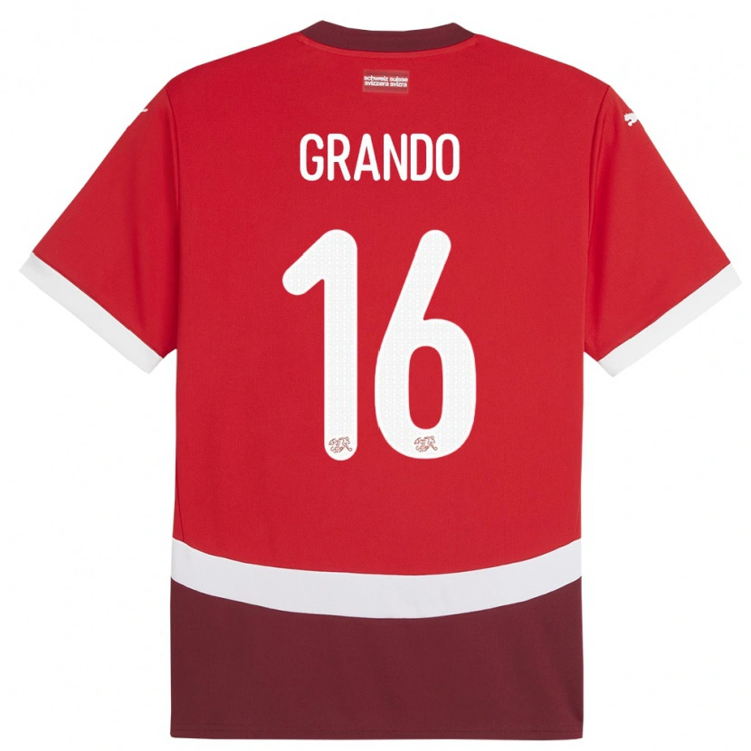 Danxen Børn Schweiz Leon Grando #16 Rød Hjemmebane Spillertrøjer 24-26 Trøje T-Shirt