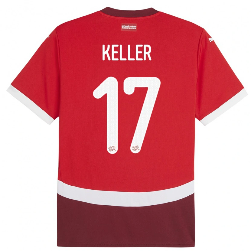 Danxen Børn Schweiz Aaron Keller #17 Rød Hjemmebane Spillertrøjer 24-26 Trøje T-Shirt