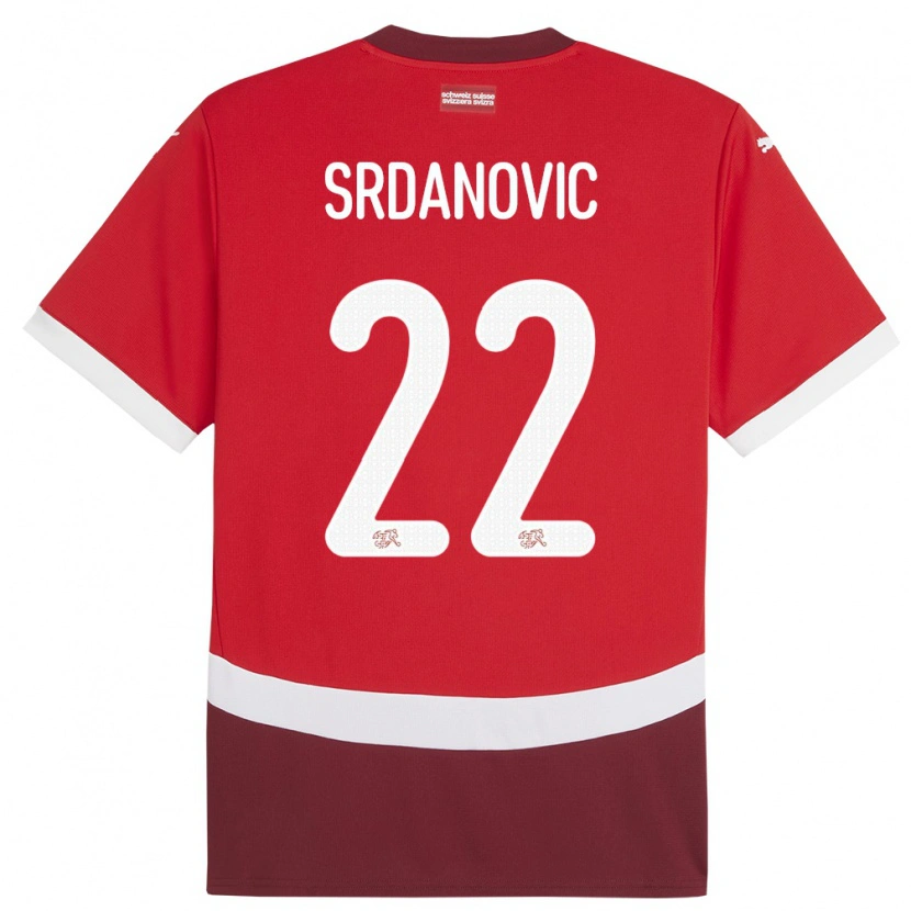 Danxen Børn Schweiz Loun Srdanovic #22 Rød Hjemmebane Spillertrøjer 24-26 Trøje T-Shirt