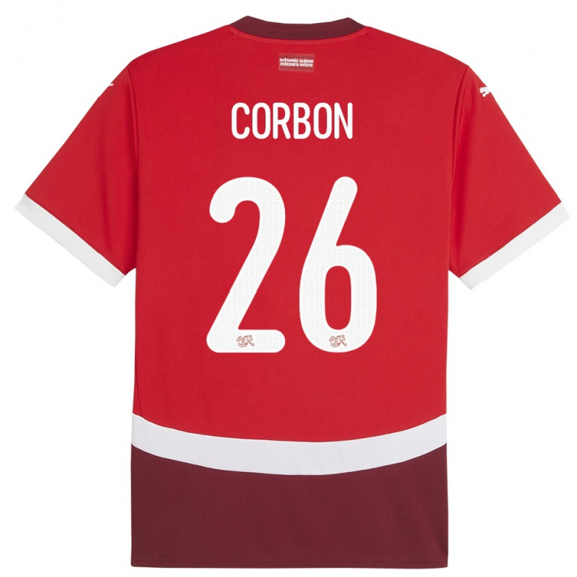 Danxen Børn Schweiz Max Corbon #26 Rød Hjemmebane Spillertrøjer 24-26 Trøje T-Shirt