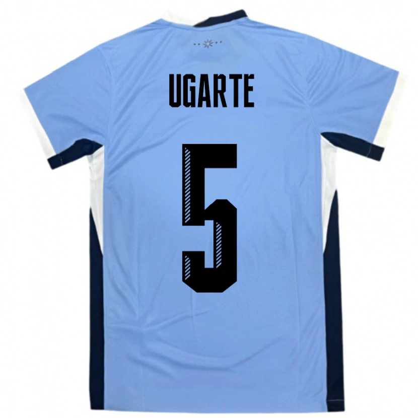 Danxen Børn Uruguay Manuel Ugarte #5 Hvid Sort Hjemmebane Spillertrøjer 24-26 Trøje T-Shirt