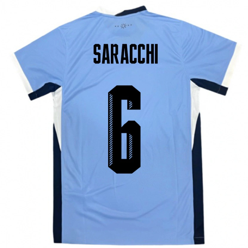 Danxen Børn Uruguay Marcelo Saracchi #6 Hvid Sort Hjemmebane Spillertrøjer 24-26 Trøje T-Shirt