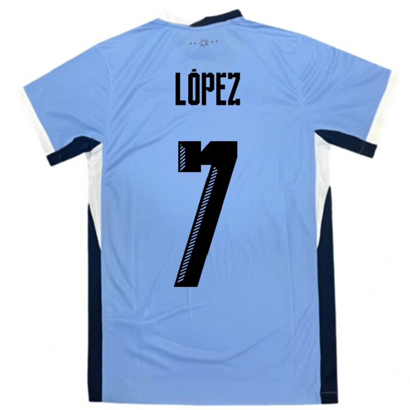 Danxen Børn Uruguay Nahuel López #7 Hvid Sort Hjemmebane Spillertrøjer 24-26 Trøje T-Shirt