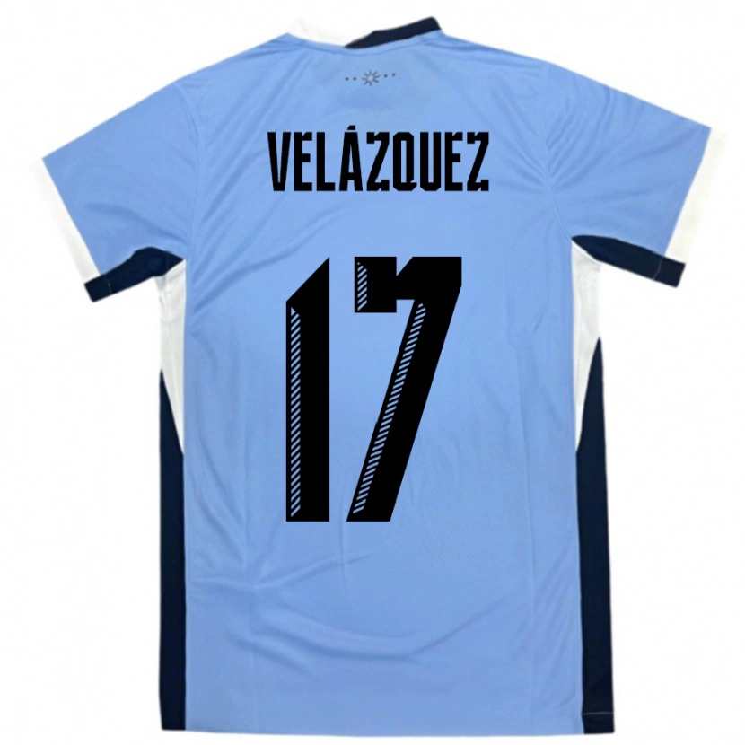 Danxen Børn Uruguay Ezequiel Velázquez #17 Hvid Sort Hjemmebane Spillertrøjer 24-26 Trøje T-Shirt