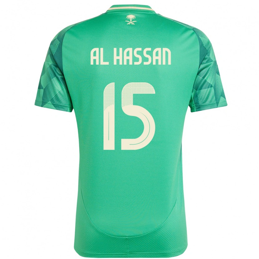 Danxen Børn Saudi-Arabien Ali Al Hassan #15 Grøn Hjemmebane Spillertrøjer 24-26 Trøje T-Shirt