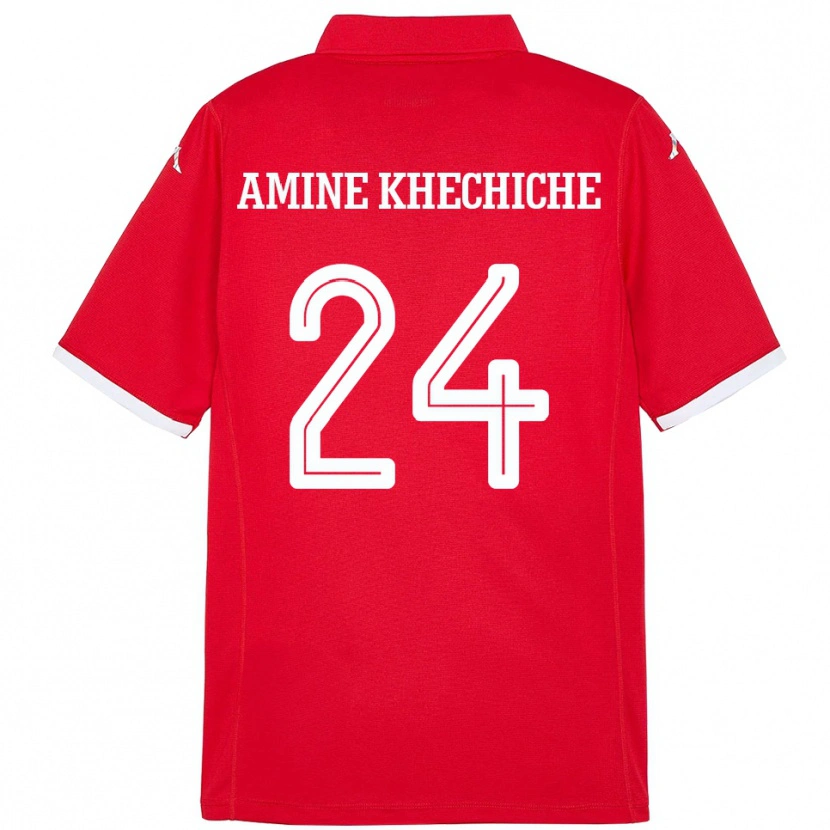 Danxen Børn Tunesien Mohamed Amine Khechiche #24 Rød Hjemmebane Spillertrøjer 24-26 Trøje T-Shirt