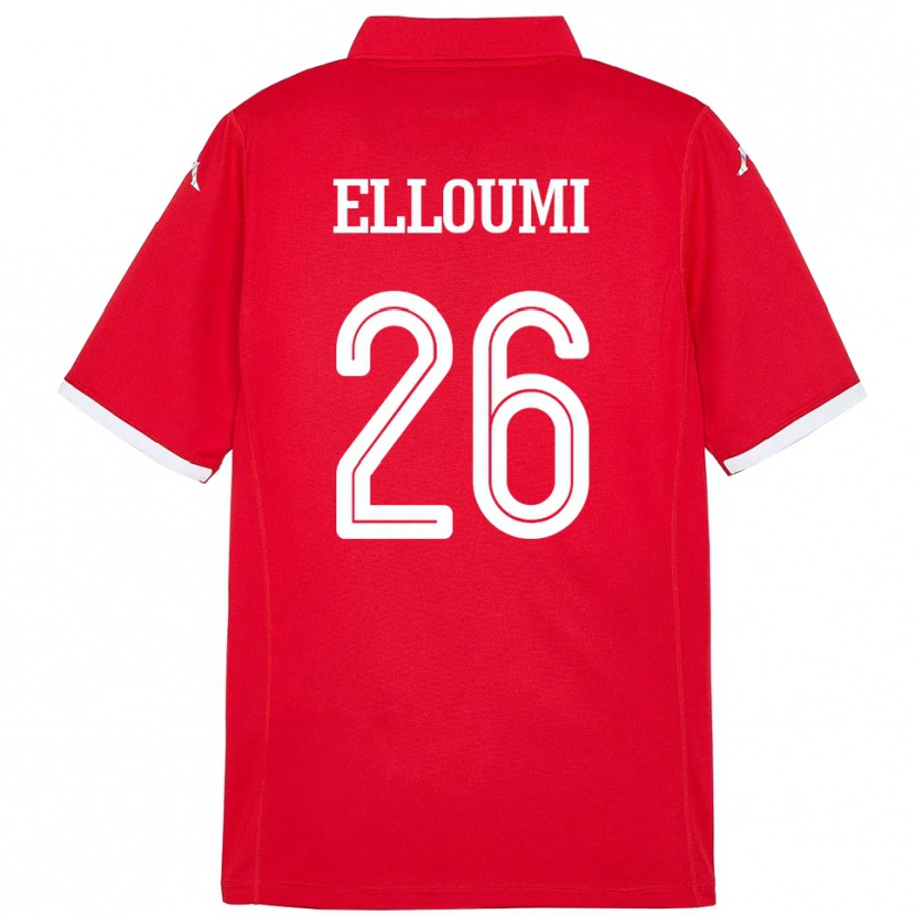 Danxen Børn Tunesien Khalil Elloumi #26 Rød Hjemmebane Spillertrøjer 24-26 Trøje T-Shirt