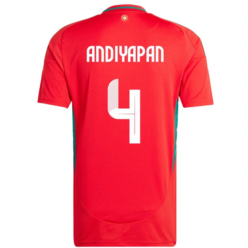 Danxen Børn Wales William Andiyapan #4 Rød Hjemmebane Spillertrøjer 24-26 Trøje T-Shirt