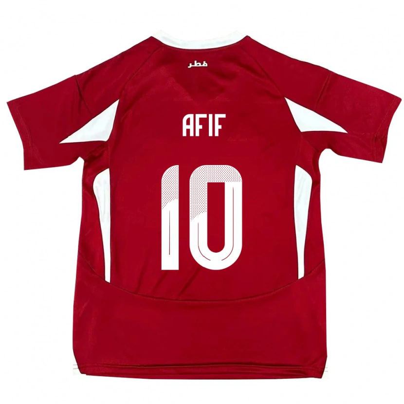 Danxen Børn Qatar Akram Afif #10 Rød Hjemmebane Spillertrøjer 24-26 Trøje T-Shirt