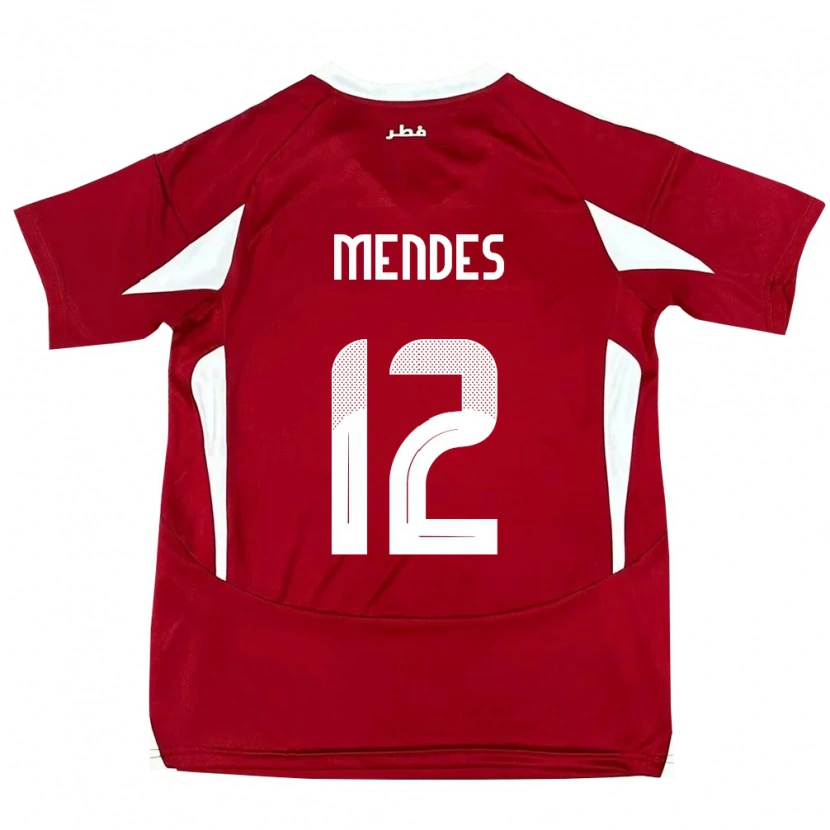 Danxen Børn Qatar Lucas Mendes #12 Rød Hjemmebane Spillertrøjer 24-26 Trøje T-Shirt