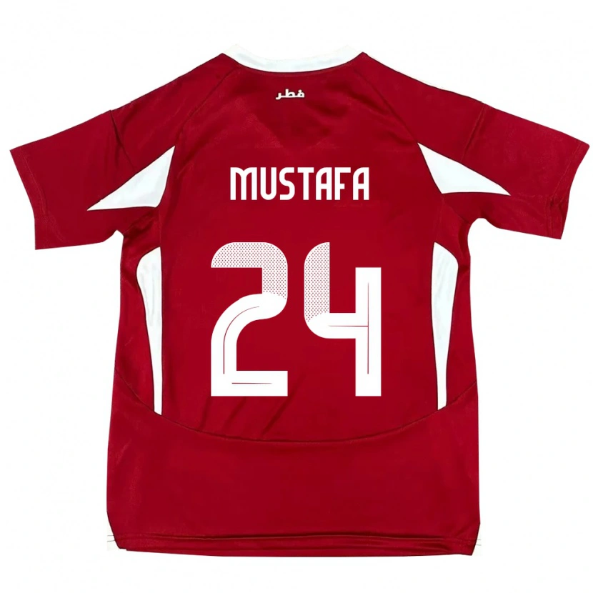 Danxen Børn Qatar Mustafa Mashaal #24 Rød Hjemmebane Spillertrøjer 24-26 Trøje T-Shirt