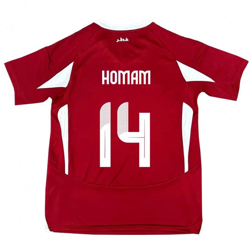 Danxen Børn Qatar Homam Ahmed #14 Rød Hjemmebane Spillertrøjer 24-26 Trøje T-Shirt