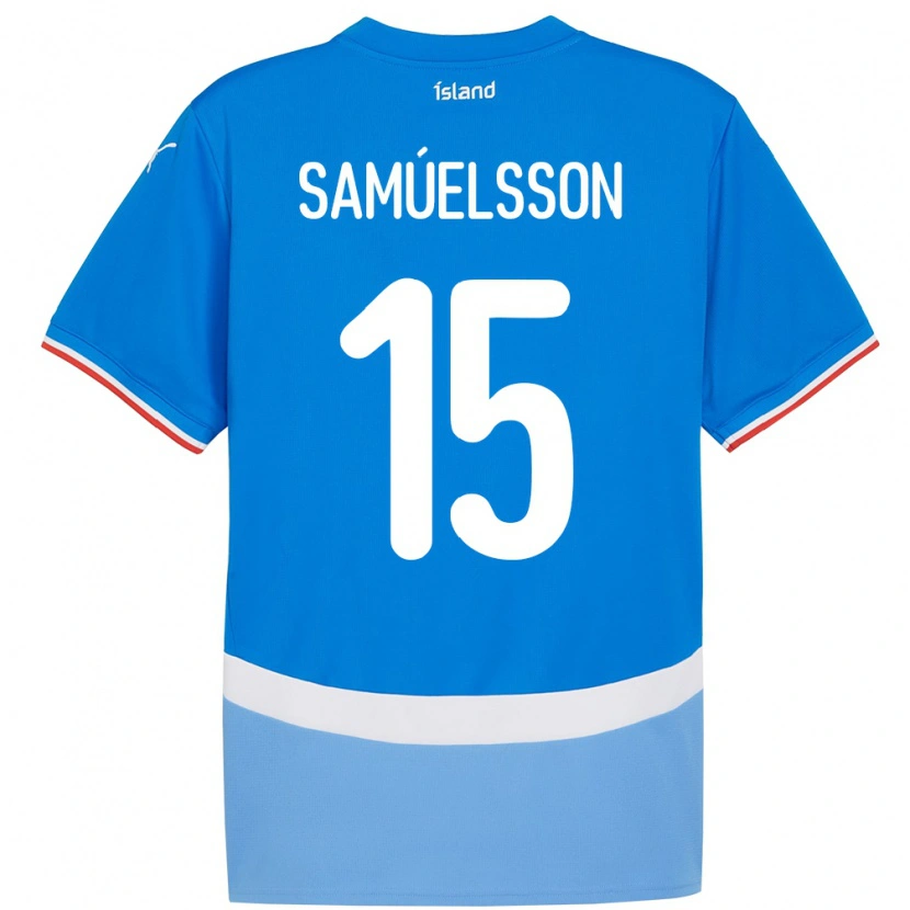 Danxen Børn Island Birkir Hrafn Samúelsson #15 Blå Hjemmebane Spillertrøjer 24-26 Trøje T-Shirt