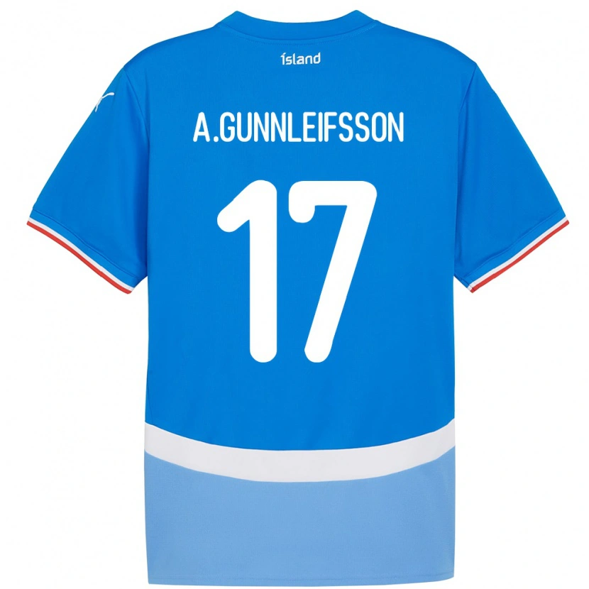 Danxen Børn Island Arnar Bjarki Gunnleifsson #17 Blå Hjemmebane Spillertrøjer 24-26 Trøje T-Shirt