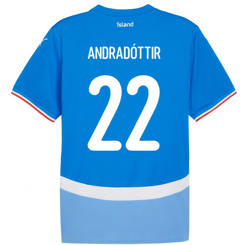 Danxen Børn Island Amanda Andradóttir #22 Blå Hjemmebane Spillertrøjer 24-26 Trøje T-Shirt