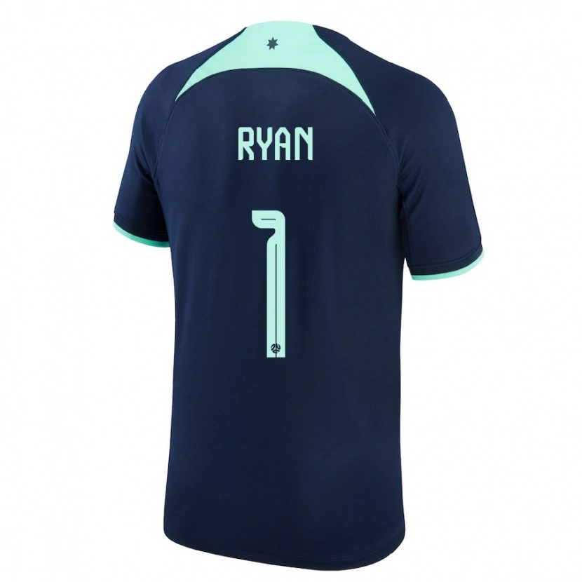 Danxen Børn Australien Mathew Ryan #1 Mørkeblå Udebane Spillertrøjer 24-26 Trøje T-Shirt