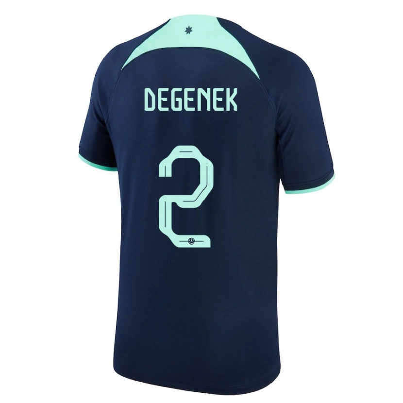 Danxen Børn Australien Milos Degenek #2 Mørkeblå Udebane Spillertrøjer 24-26 Trøje T-Shirt