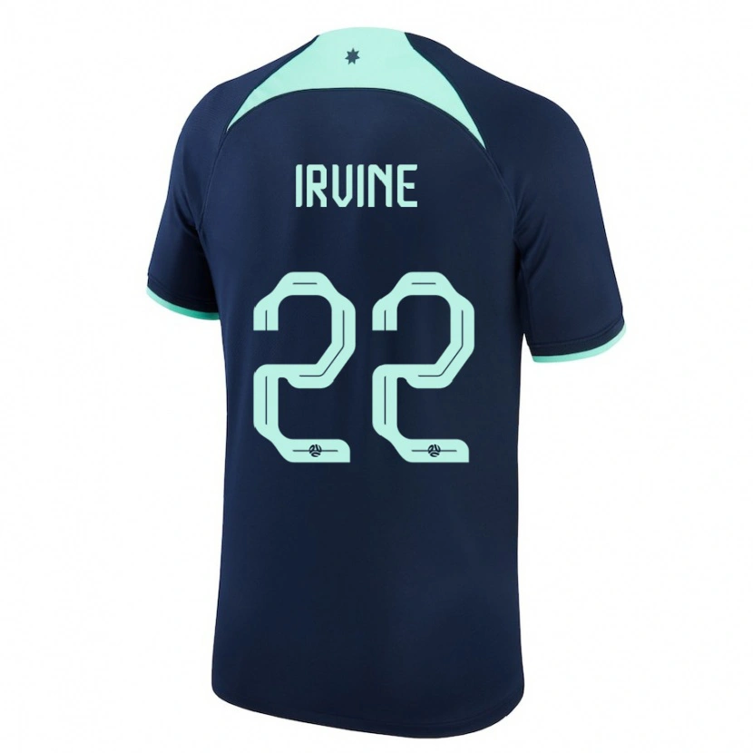 Danxen Børn Australien Jackson Irvine #22 Mørkeblå Udebane Spillertrøjer 24-26 Trøje T-Shirt