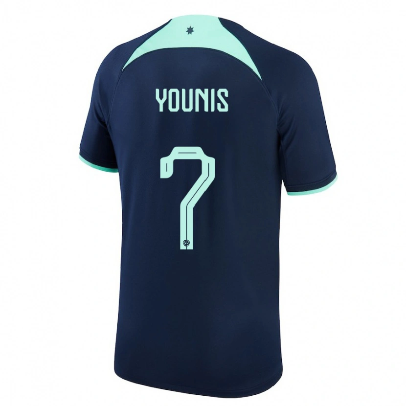 Danxen Børn Australien Marcus Younis #7 Mørkeblå Udebane Spillertrøjer 24-26 Trøje T-Shirt