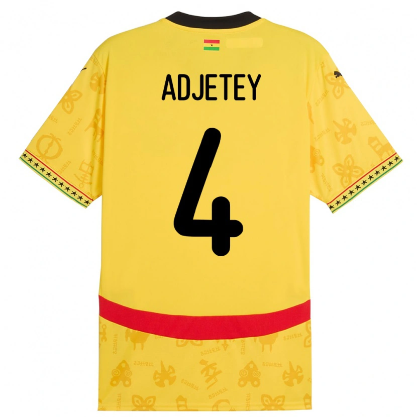 Danxen Børn Ghana Jonas Adjetey #4 Gul Udebane Spillertrøjer 24-26 Trøje T-Shirt