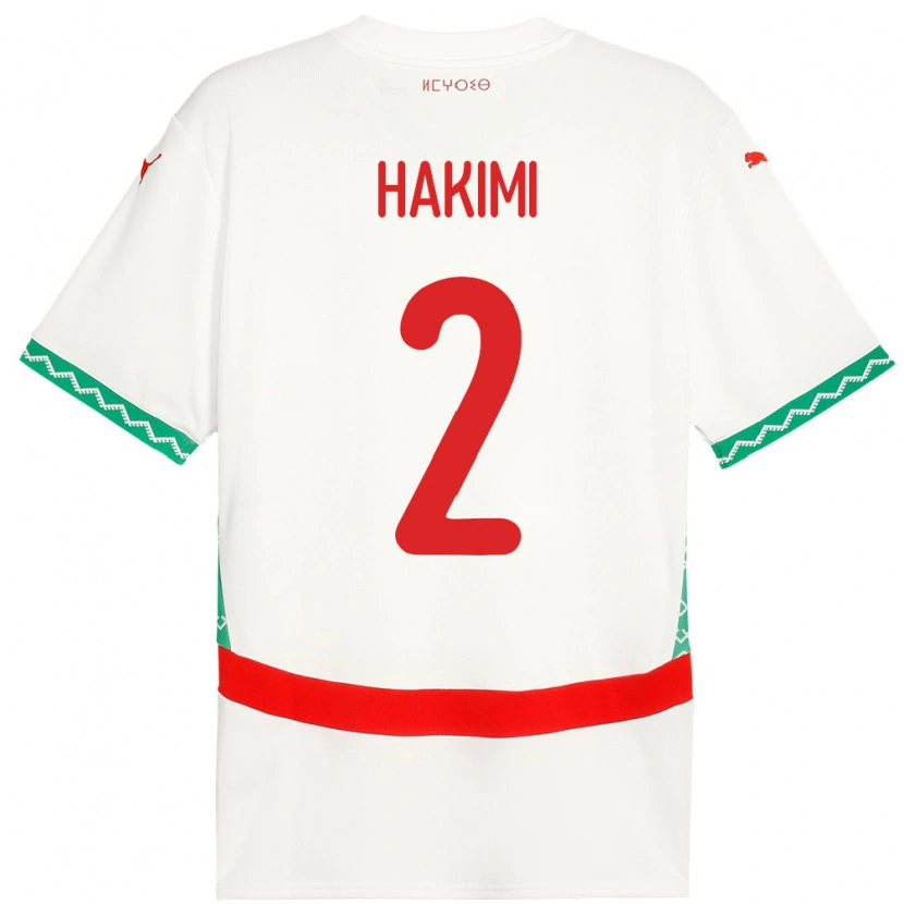 Danxen Børn Marokko Achraf Hakimi #2 Hvid Udebane Spillertrøjer 24-26 Trøje T-Shirt