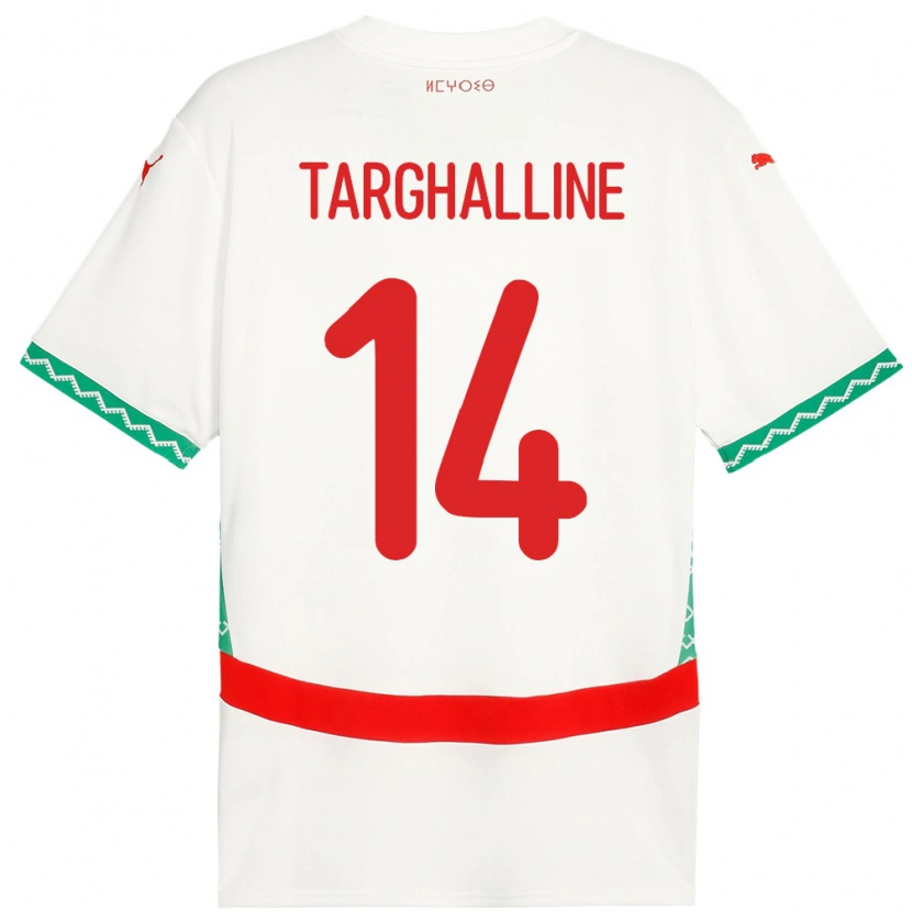 Danxen Børn Marokko Oussama Targhalline #14 Hvid Udebane Spillertrøjer 24-26 Trøje T-Shirt