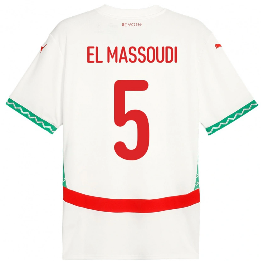 Danxen Børn Marokko Nassim El Massoudi #5 Hvid Udebane Spillertrøjer 24-26 Trøje T-Shirt