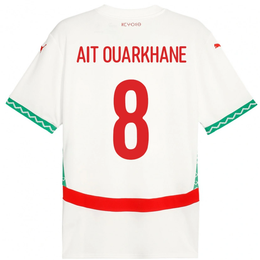 Danxen Børn Marokko Khalid Aït Ouarkhane #8 Hvid Udebane Spillertrøjer 24-26 Trøje T-Shirt