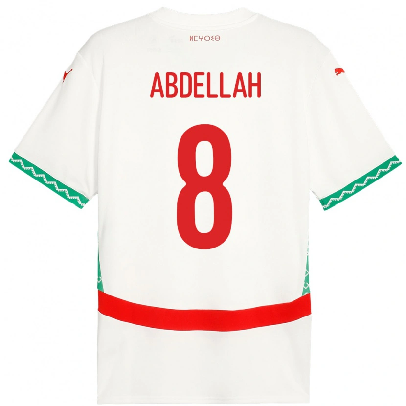 Danxen Børn Marokko Abdellah Ouazane #8 Hvid Udebane Spillertrøjer 24-26 Trøje T-Shirt