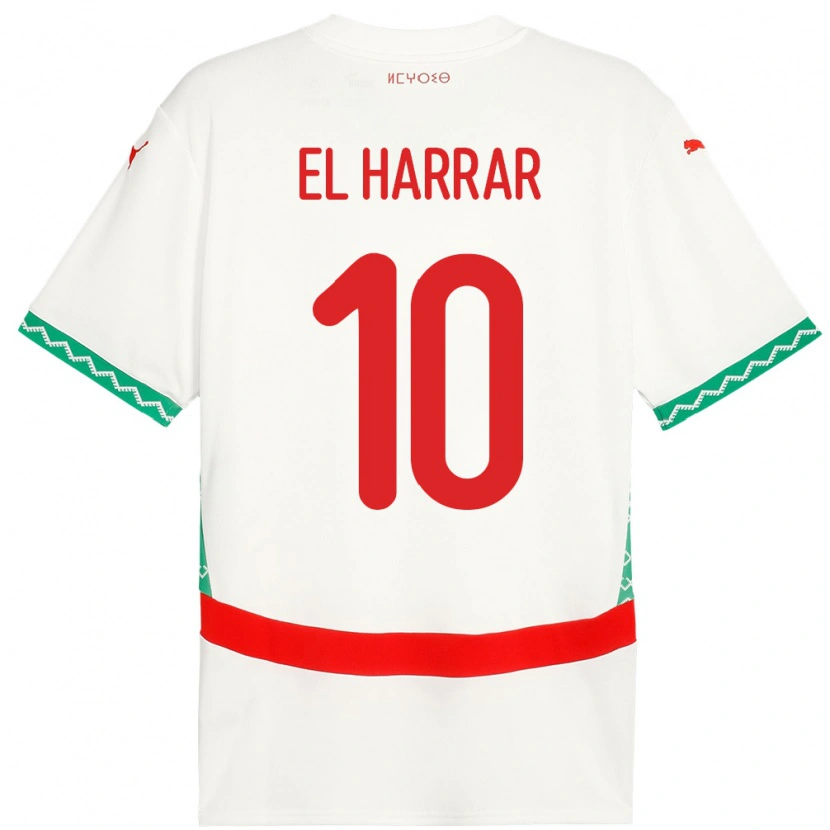 Danxen Børn Marokko Mohamed El Harrar #10 Hvid Udebane Spillertrøjer 24-26 Trøje T-Shirt