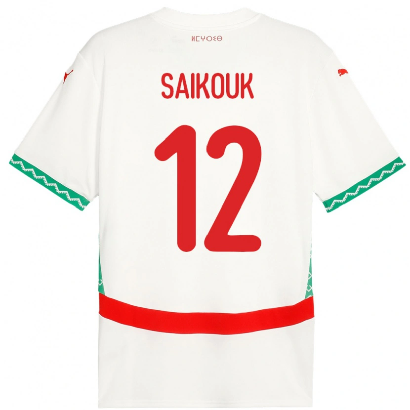 Danxen Børn Marokko Walid Saikouk #12 Hvid Udebane Spillertrøjer 24-26 Trøje T-Shirt