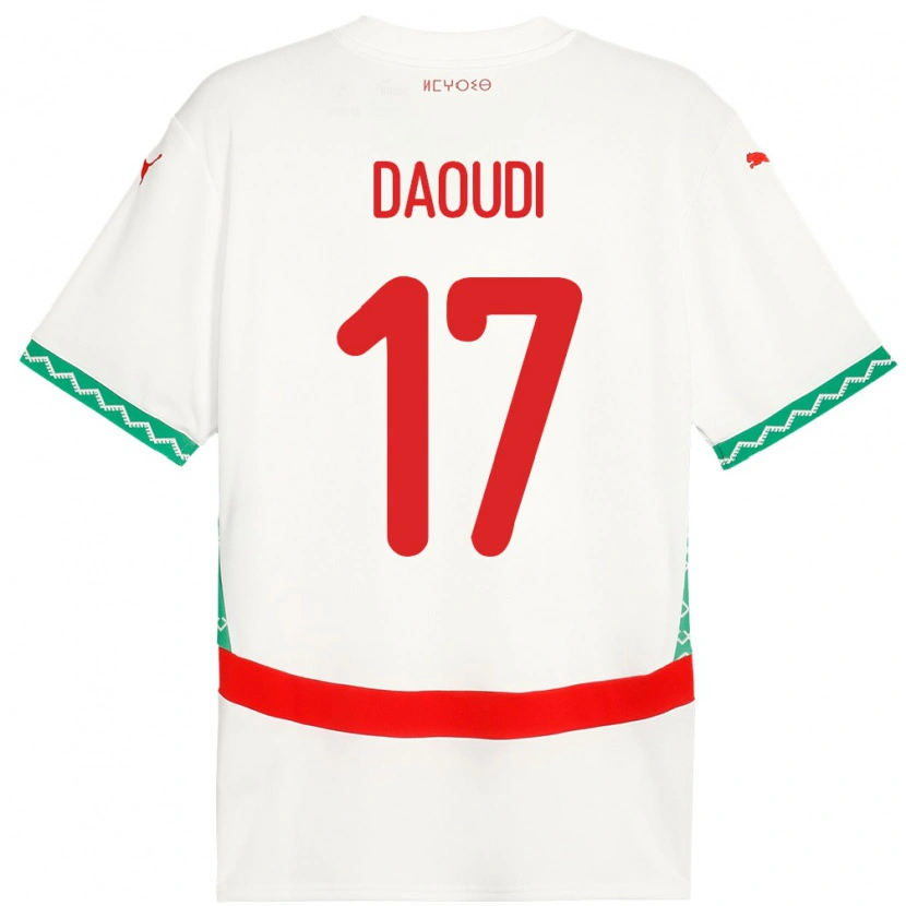 Danxen Børn Marokko Abdelali Daoudi #17 Hvid Udebane Spillertrøjer 24-26 Trøje T-Shirt