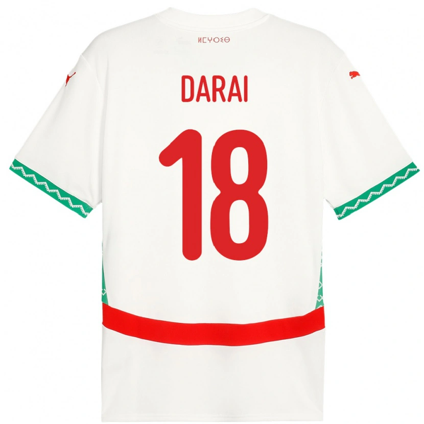 Danxen Børn Marokko Hamza Darai #18 Hvid Udebane Spillertrøjer 24-26 Trøje T-Shirt