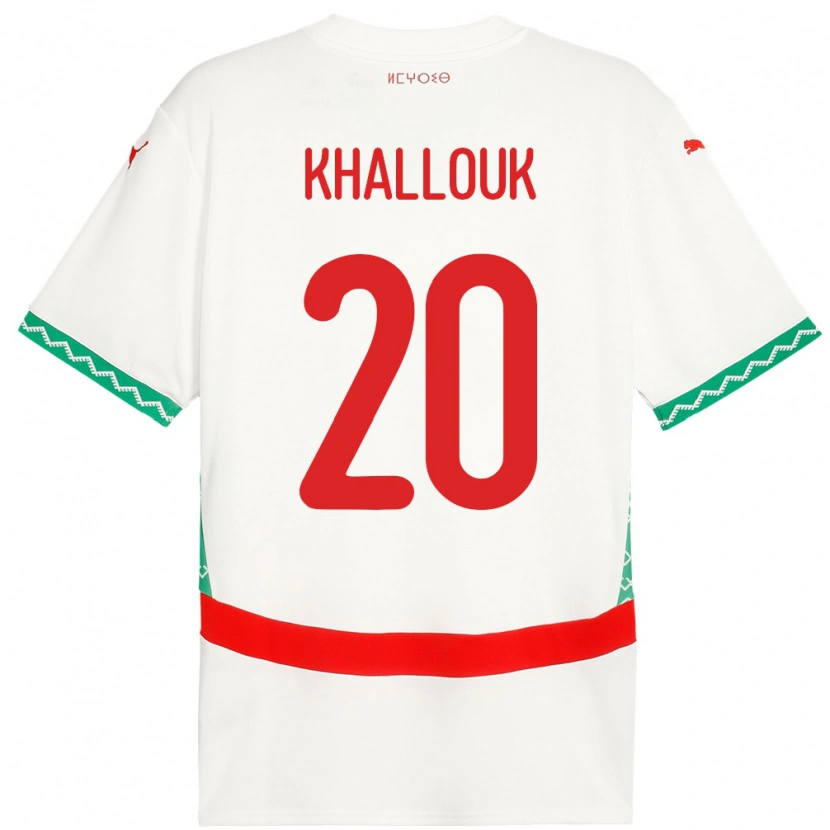 Danxen Børn Marokko Bachir Khallouk #20 Hvid Udebane Spillertrøjer 24-26 Trøje T-Shirt