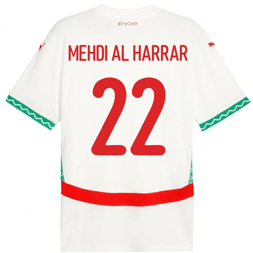 Danxen Børn Marokko El Mehdi Al Harrar #22 Hvid Udebane Spillertrøjer 24-26 Trøje T-Shirt