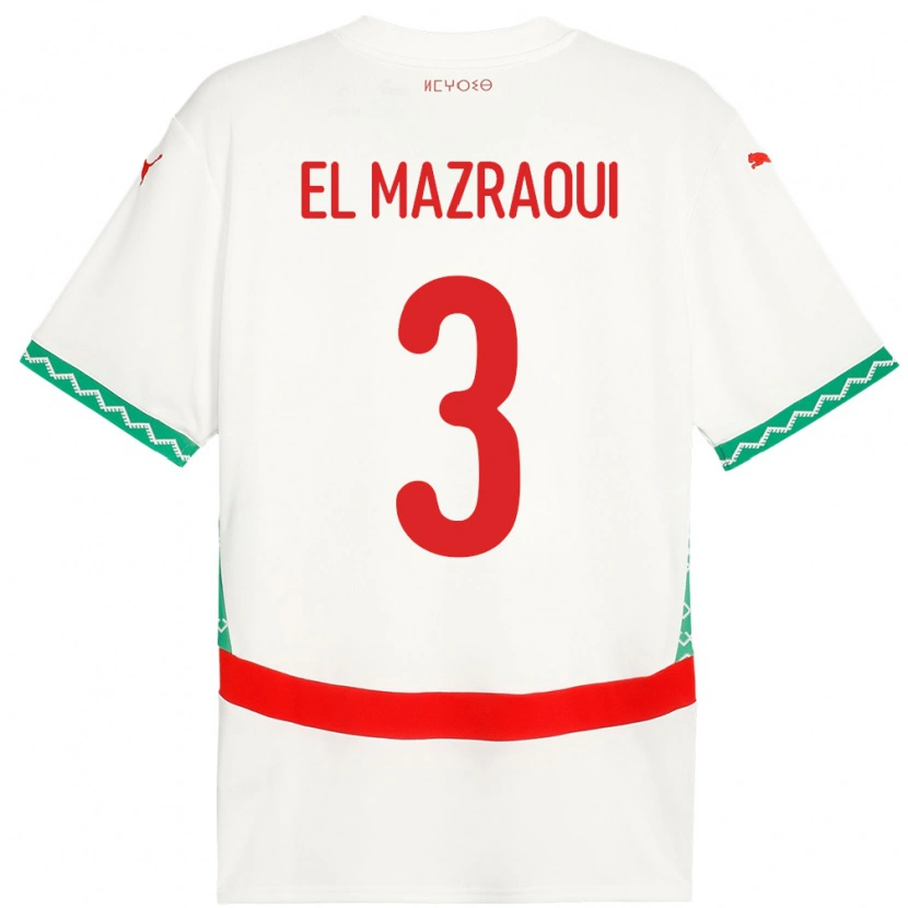 Danxen Børn Marokko Noussair El Mazraoui #3 Hvid Udebane Spillertrøjer 24-26 Trøje T-Shirt