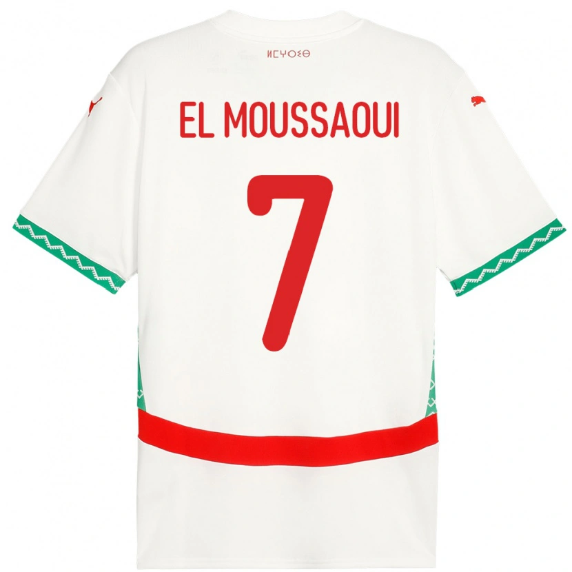 Danxen Børn Marokko Hamza El Moussaoui #7 Hvid Udebane Spillertrøjer 24-26 Trøje T-Shirt