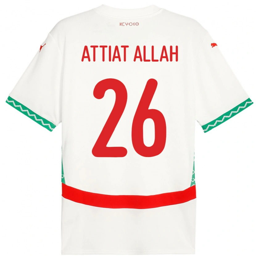 Danxen Børn Marokko Yahia Attiat-Allah #26 Hvid Udebane Spillertrøjer 24-26 Trøje T-Shirt