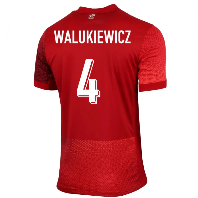 Danxen Børn Polen Sebastian Walukiewicz #4 Rød Udebane Spillertrøjer 24-26 Trøje T-Shirt