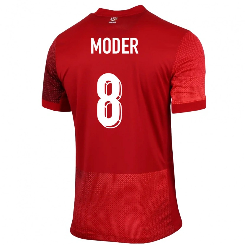 Danxen Børn Polen Jakub Moder #8 Rød Udebane Spillertrøjer 24-26 Trøje T-Shirt