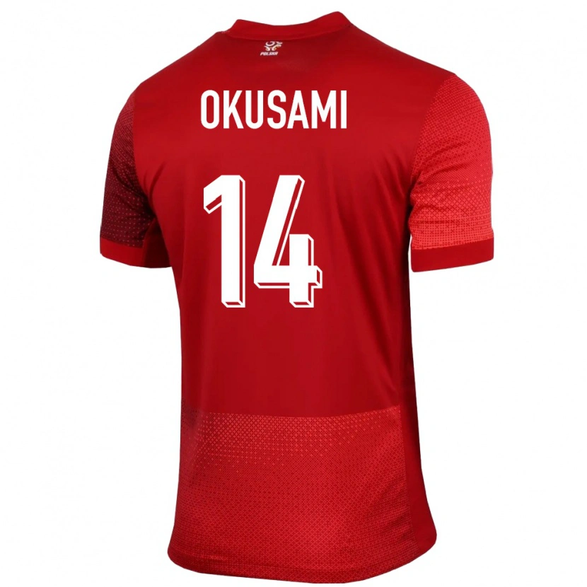 Danxen Børn Polen Jakub Okusami #14 Rød Udebane Spillertrøjer 24-26 Trøje T-Shirt