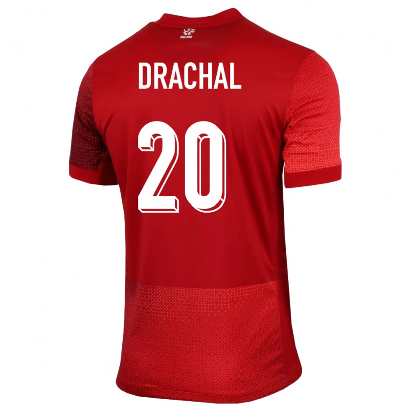 Danxen Børn Polen Dawid Drachal #20 Rød Udebane Spillertrøjer 24-26 Trøje T-Shirt