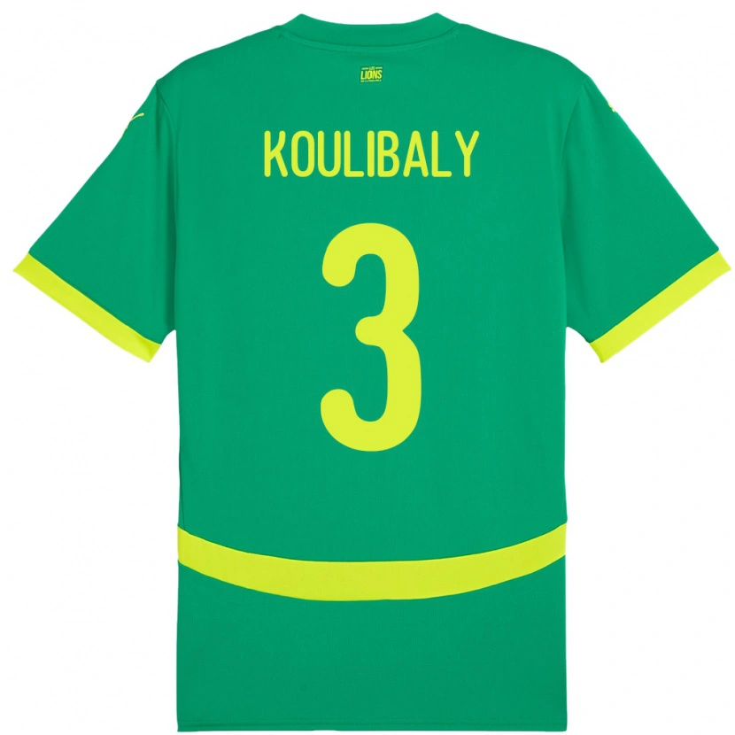 Danxen Børn Senegal Kalidou Koulibaly #3 Grøn Udebane Spillertrøjer 24-26 Trøje T-Shirt