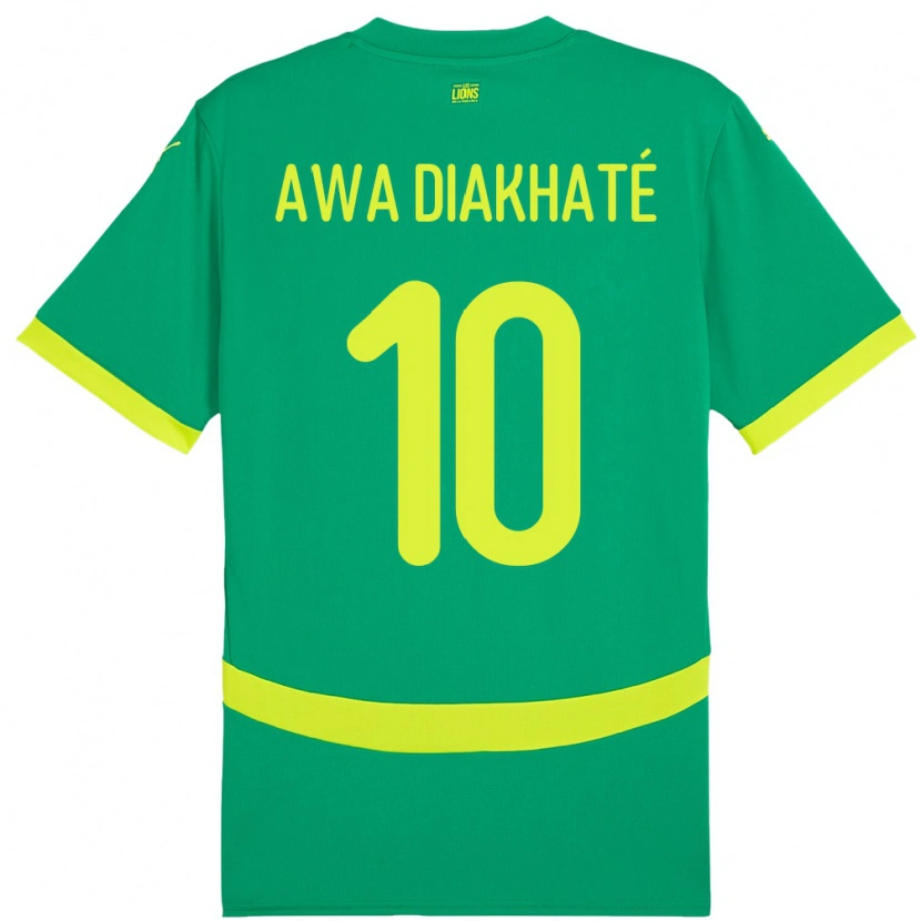 Danxen Børn Senegal Ndeye Awa Diakhate #10 Grøn Udebane Spillertrøjer 24-26 Trøje T-Shirt