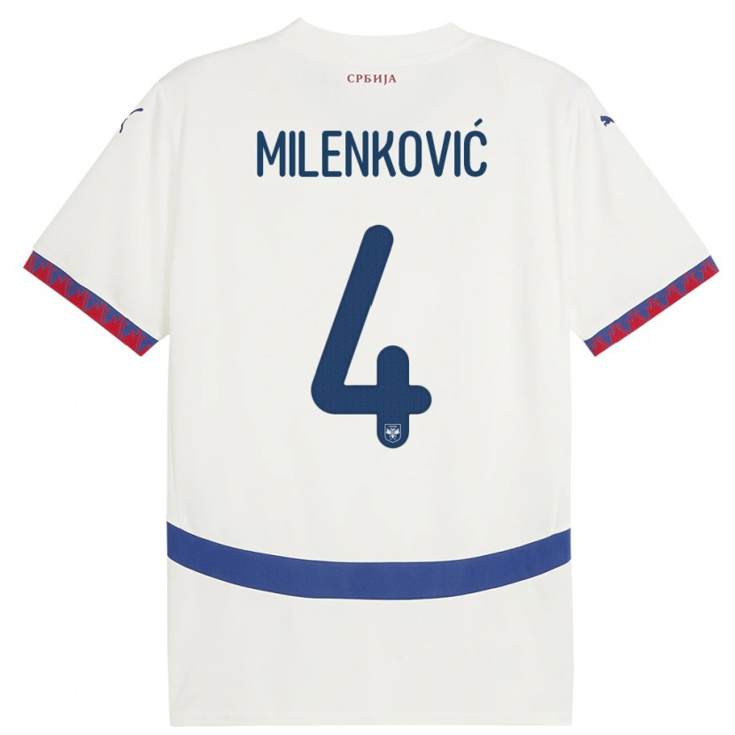 Danxen Børn Serbien Nikola Milenković #4 Hvid Udebane Spillertrøjer 24-26 Trøje T-Shirt