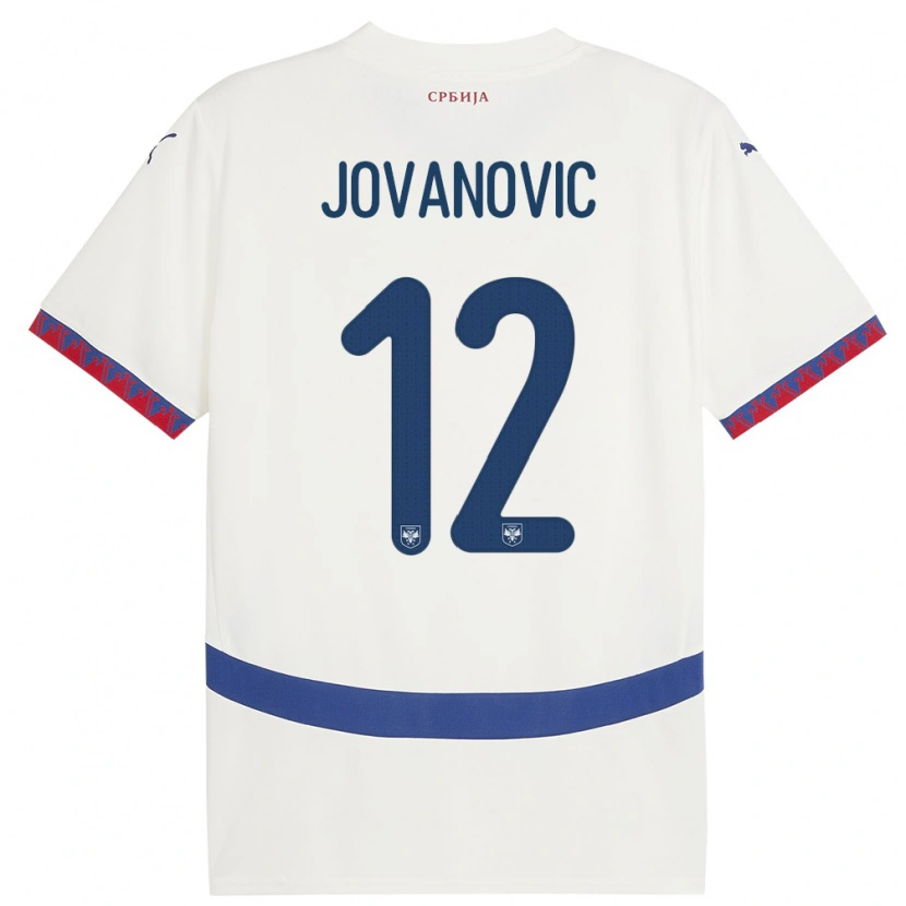 Danxen Børn Serbien Aleksandar Jovanovic #12 Hvid Udebane Spillertrøjer 24-26 Trøje T-Shirt