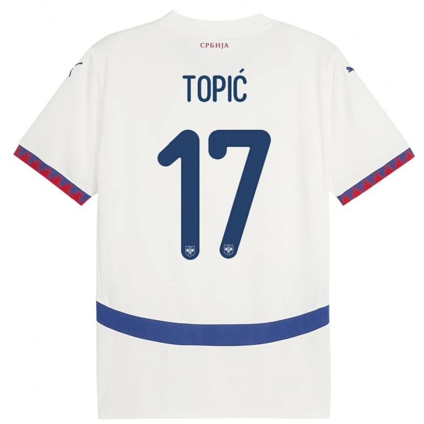 Danxen Børn Serbien Mirko Topić #17 Hvid Udebane Spillertrøjer 24-26 Trøje T-Shirt