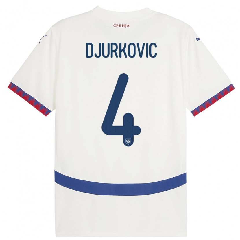 Danxen Børn Serbien Jagos Djurkovic #4 Hvid Udebane Spillertrøjer 24-26 Trøje T-Shirt