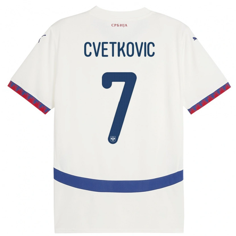 Danxen Børn Serbien Mihajlo Cvetkovic #7 Hvid Udebane Spillertrøjer 24-26 Trøje T-Shirt